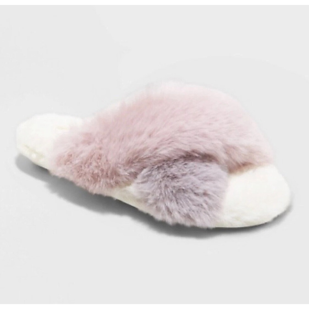 Cat & Jack Slide Slippers Girl Crossband Faux Fur Lavender Gray Size Large NWT‎